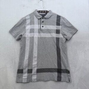 Babour Polo Shirt Mens M Gray Plaid Knit Preppy Casual